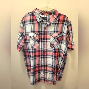LRG Lifted Research Group Men's XL Pink Blue Plaid Short Sleeve Casual Shirt New